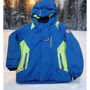 Killtec Yeti Expedition Ski Jacket Size 3/4 Kids Blue Lime Green Waterproof Coat